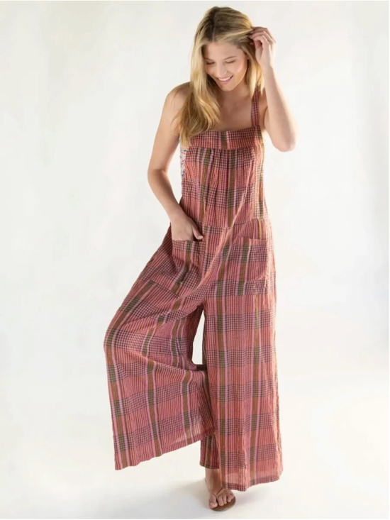 Natural Life Pants - Natural Life Dakota Tie Overall in Pink Plaid Women’s Size XL